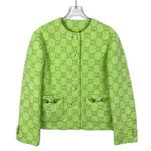 Gucci Fluorescent Yellow Logo Jacquard Cotton Long Sleeve Jacket Size 36 XS Made